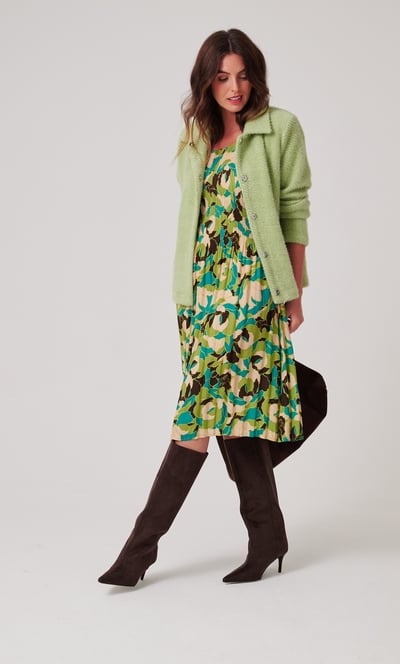 Pleated Floral Printed Dress
