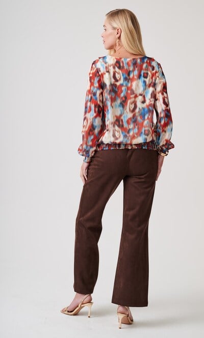 Abstract Print Shirred Hem Blouse