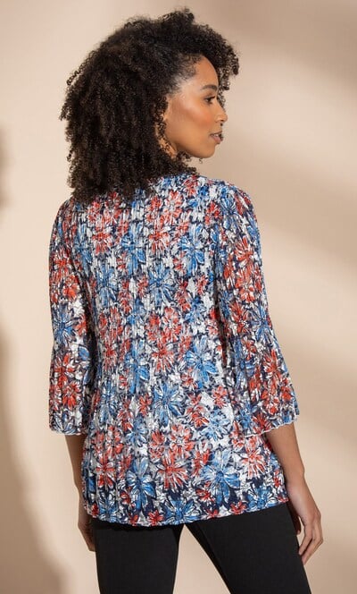 Floral Print Pleated Lace Top