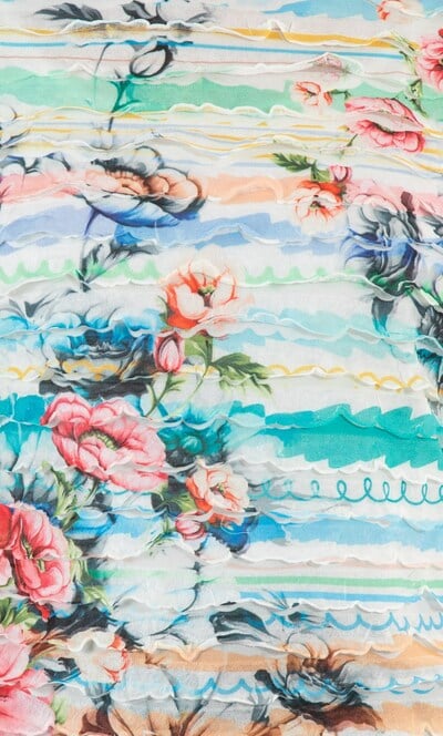 Anna Rose Botanical And Stripe Ruffle Top