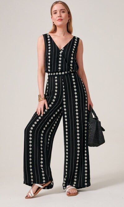 Embroidered Sleeveless Wide Leg Jumpsuit