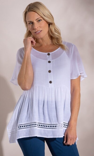 Lace Trim Dip Hem Tunic Top