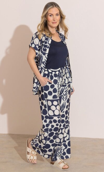 Anna Rose Spot Printed Wide Leg Pull On Trousers