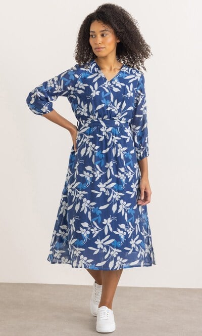 Botanical Print V Neck Dress