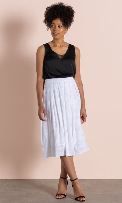 Box Pleat Jacquard Cotton Blend Skirt