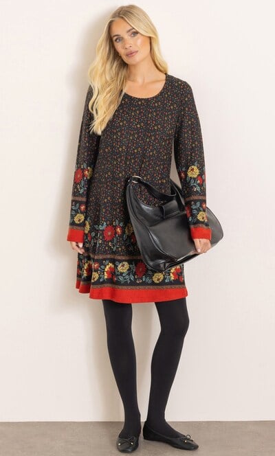 Border Print Knitted Tunic Top