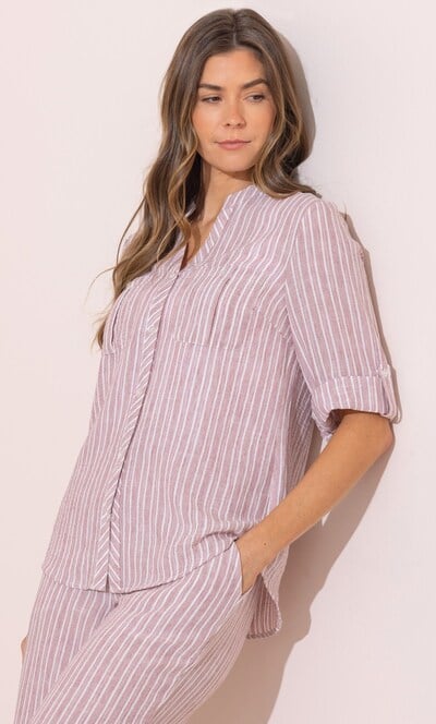Striped Turn Back Sleeve Shirt