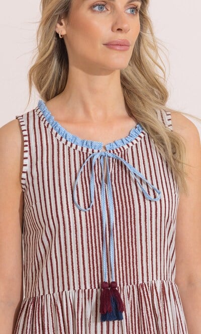 Striped Layered Cotton Midaxi Dress