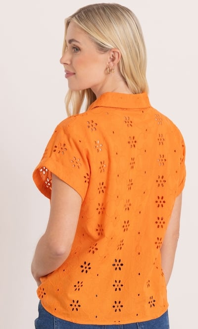 Embroidered Tie Front Cotton Shirt