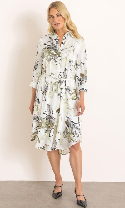 Bold Floral Printed Satin Look Belted Dress