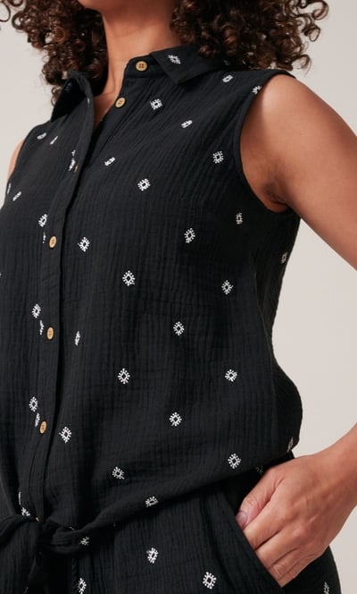 Embroidered Textured Sleeveless Cotton Top