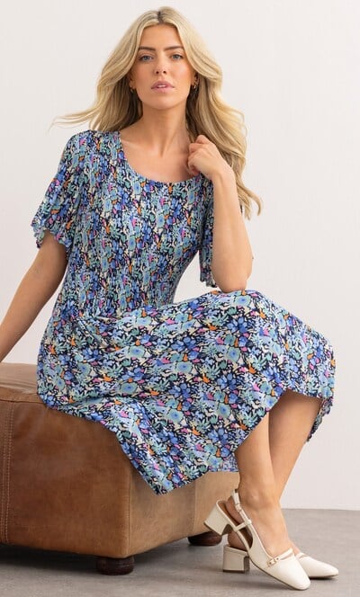 Floral Print Pleated Dress