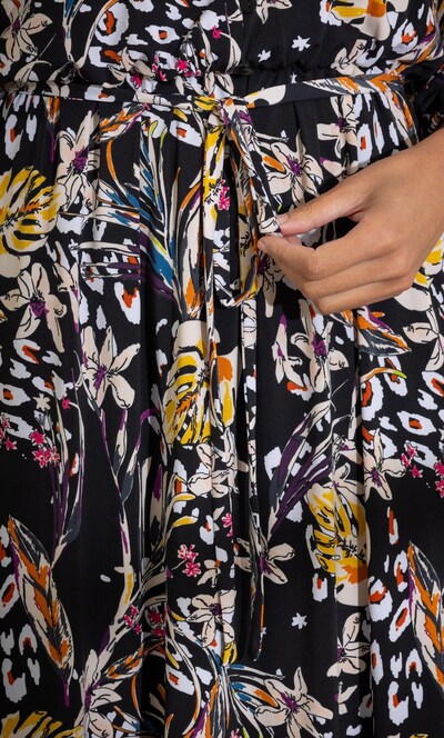 Printed Blouson Sleeve Midi Dress
