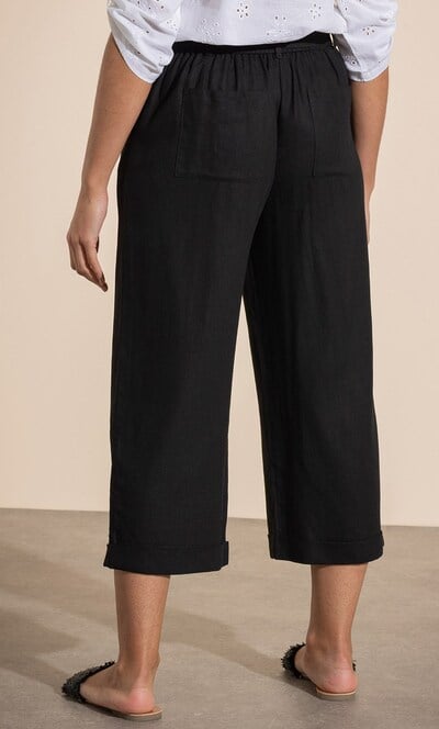 Wide Leg Cropped Linen Blend Trousers