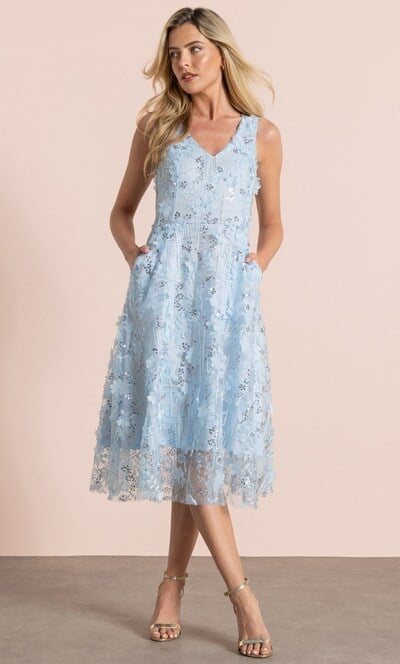 Sleeveless Applique Shimmer Dress