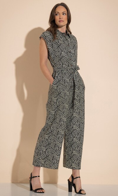 Printed Wide Leg Linen Blend Jumpsuit