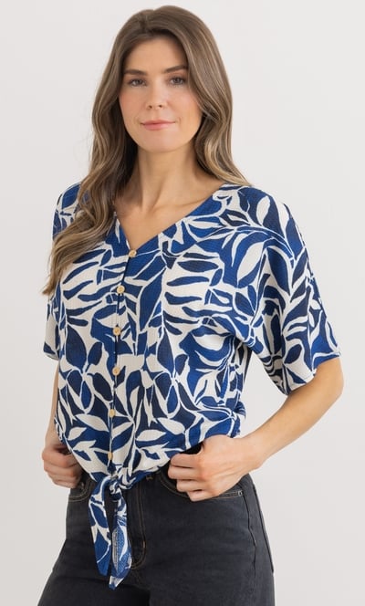 Printed Tie Front Top