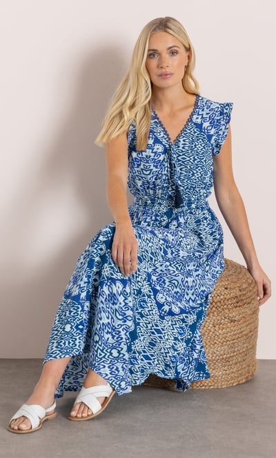Printed Dip Hem Midi Dress