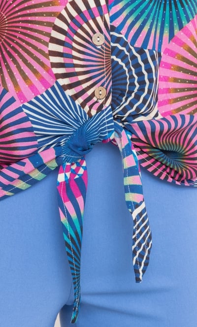 Circle Print Tie Front Top