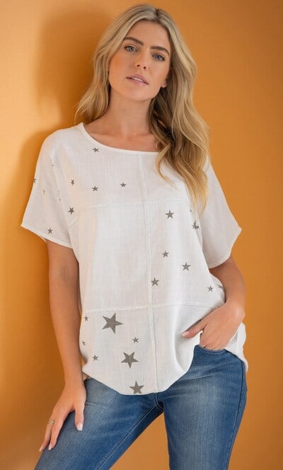 Star Printed Linen Blend Top