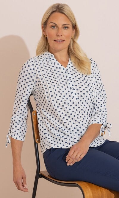 Anna Rose Polka Dot Printed Eyelet Jersey Blouse