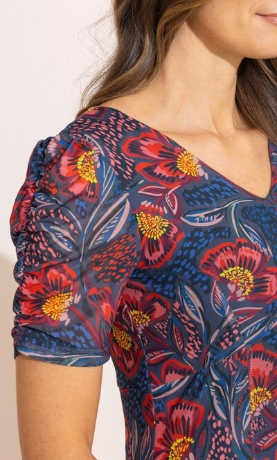 Floral Print Short Sleeve Mesh Dress
