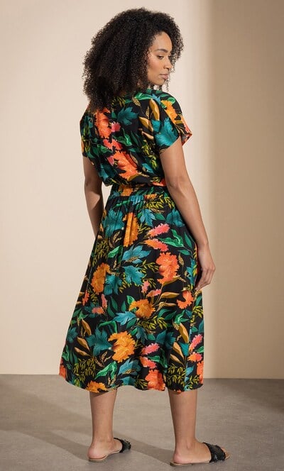Exotic Floral Print Midi Dress