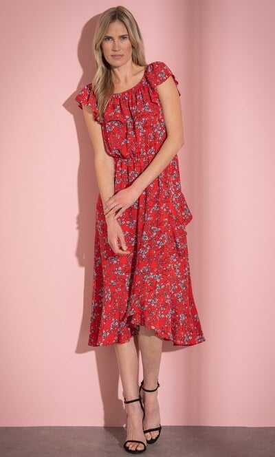 Garden Printed Frill Midi Dress