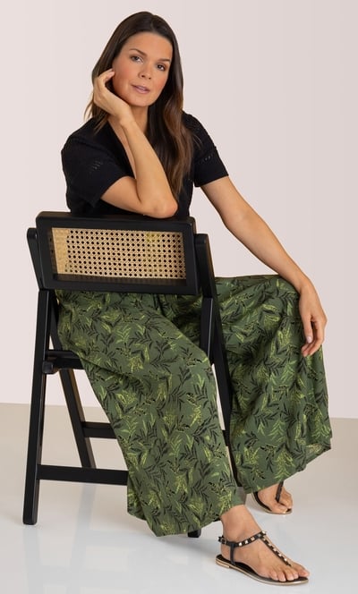 Leaf Print Palazzo Trousers