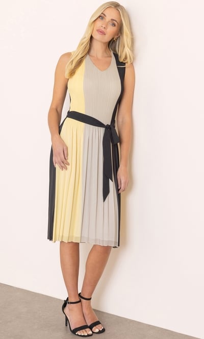 Colour Block Pleated Sleeveless Dress