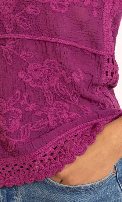 Embroidered And Crochet Trim Top