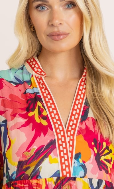 Bouquet Printed Cotton Tunic Dress