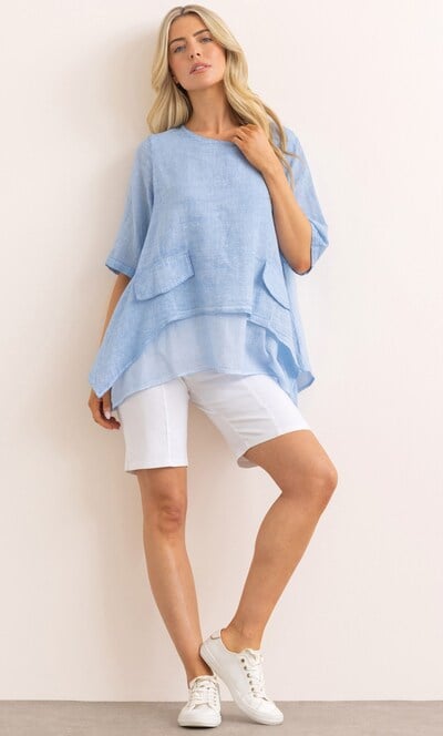Linen Blend Dip Hem Top