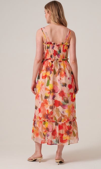 Bold Floral Shimmer Print Strappy Midaxi Dress