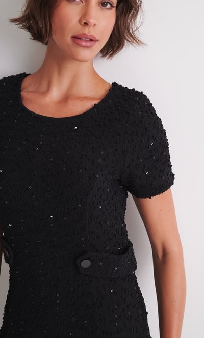 Embellished Boucle Shift Dress