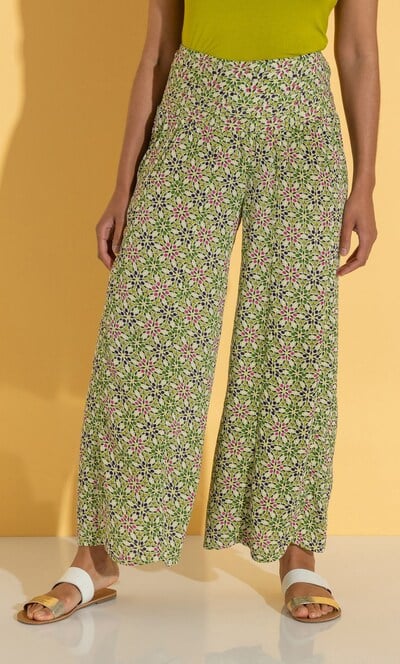 Printed Wide Leg Textured Palazzo Trousers