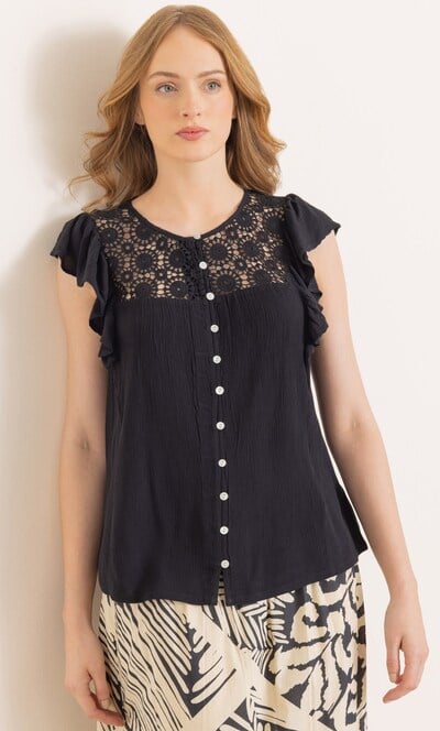 Short Sleeve lace Trim Blouse