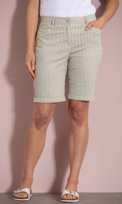 Striped Cotton Blend Bermuda Shorts
