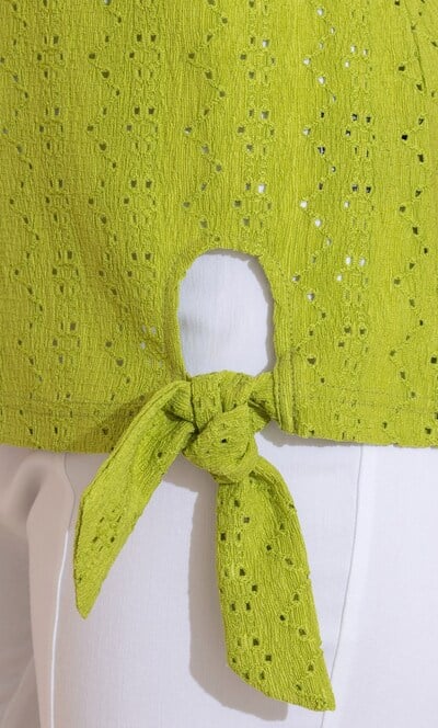 Eyelet Embroidered Tie Front Jersey Top
