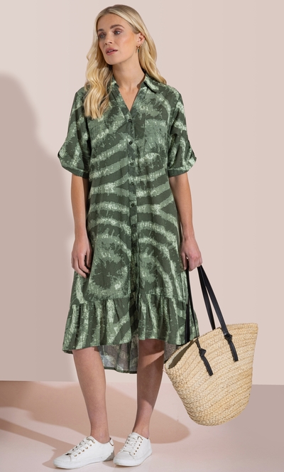 Printed Linen Blend Shirt Dress