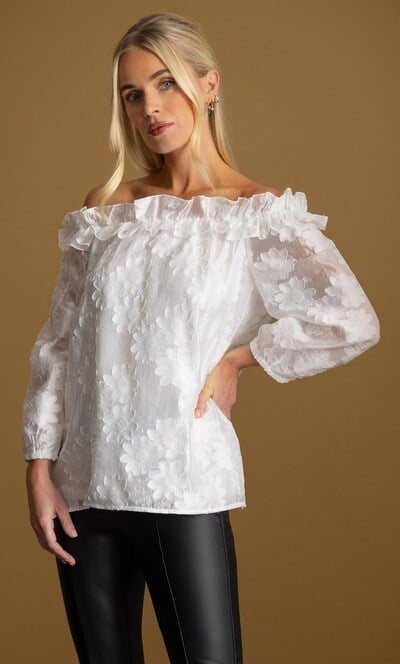 Embellished Floral Bardot Top