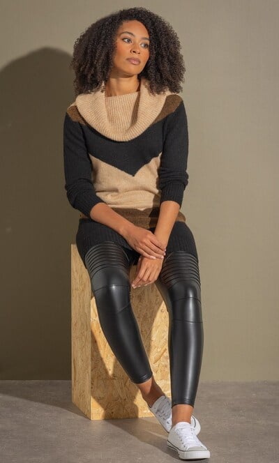 Cowl Neck Chevron Knit Tunic Top