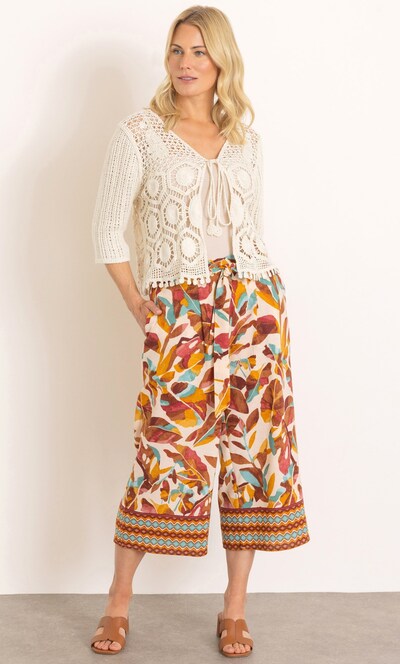 Printed Wide Leg Cropped Trousers