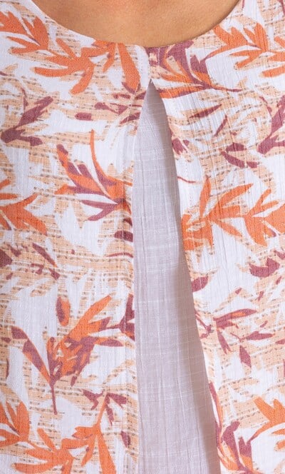 Layered Leaf Print Dipped Hem Top