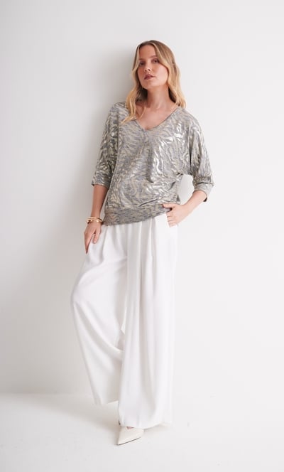 Animal Print Foil Batwing Top