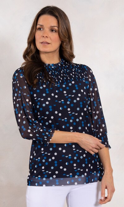 Polka Dot Long Sleeve Mesh Top