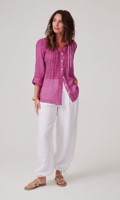 Washed Three Quarter Sleeve Crinkle Shirt