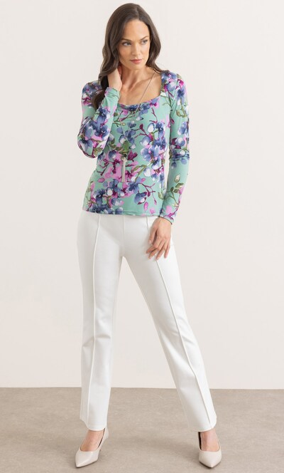 Floral Print Square Neck Top With Necklace