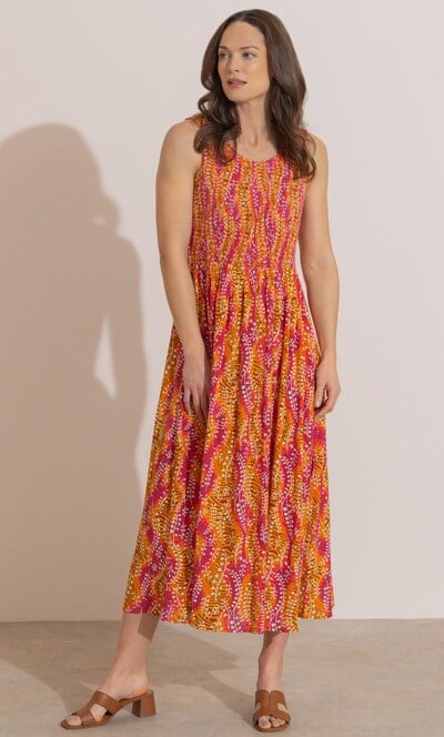 Printed Smocked Midaxi Dress