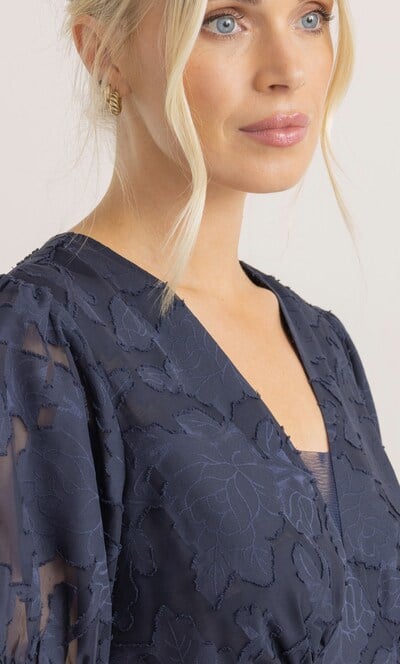 Floral Burnout V Neck Midi Dress